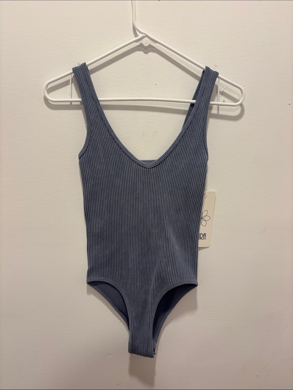 Aura womens Ribbed body suit in Slate Blue